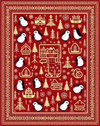 Red Gold Penguin Christmas Trees Rug