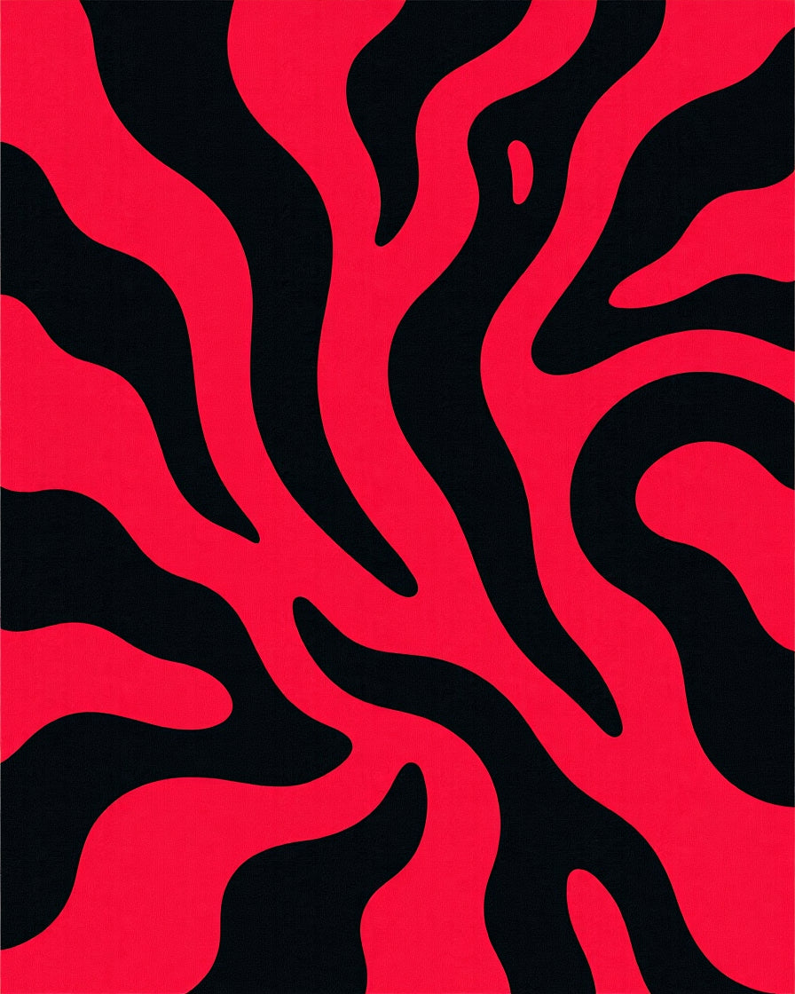 Bold Red Black Swirl Flow Rug