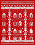 Red White Folk Art House Collection Rug