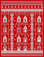 Red White Folk Art House Collection Rug