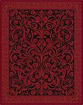 Crimson Red Ornate Scroll Border Rug