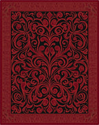 Crimson Red Ornate Scroll Border Rug