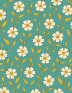 Cream Daisy Teal Floral Vine Rug