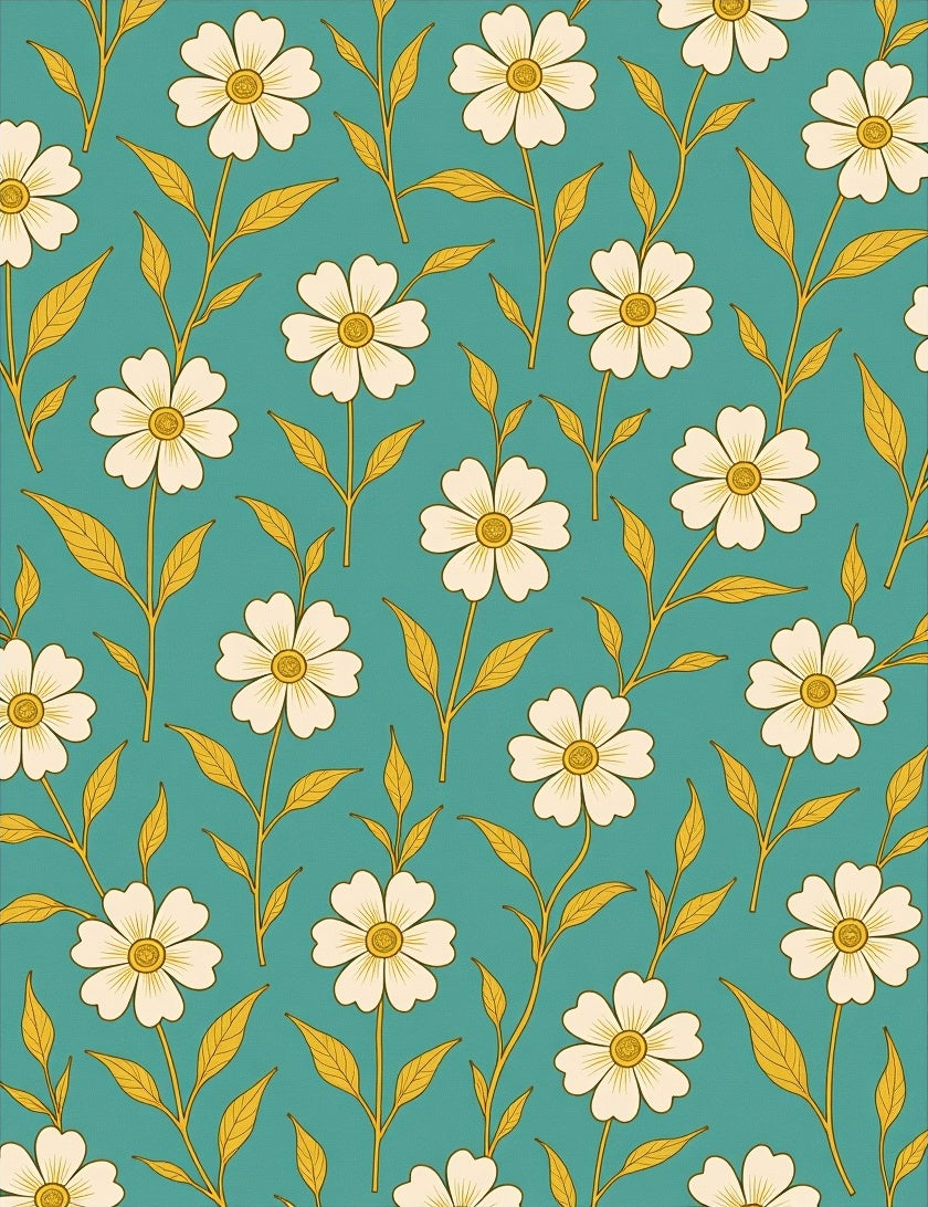 Cream Daisy Teal Floral Vine Rug