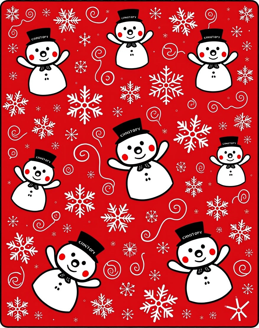 Cheery Snowman Snowflake Red Rug