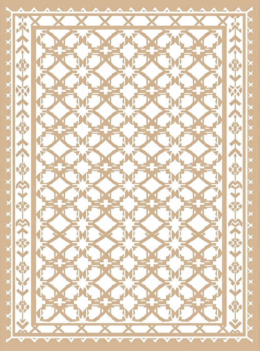 Tan Geometric Diamond Lattice Rug