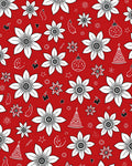 Vibrant Red White Floral Ornaments Christmas Rug
