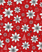 Vibrant Red White Floral Ornaments Christmas Rug