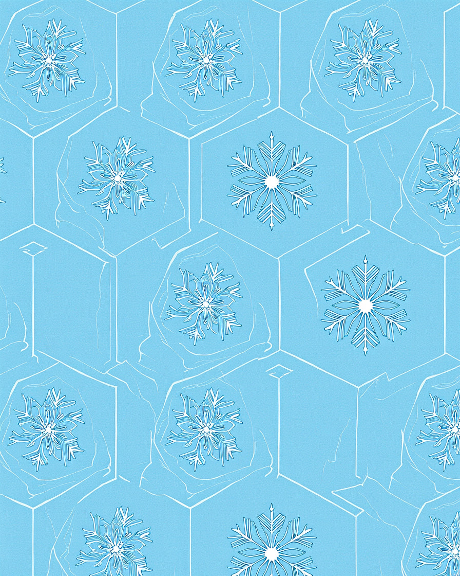 Cool Blue Snowflake Hexagon Art Rug