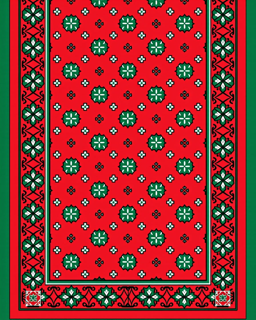 Bold Red Green Floral Medallion Rug