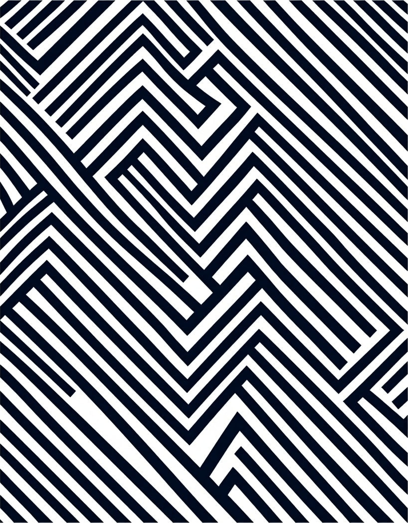 Bold Black White Linear Maze Rug
