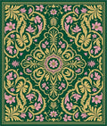Emerald Pink Golden Floral Scroll Rug