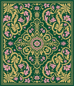 Emerald Pink Golden Floral Scroll Rug