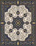 Navy Gold Ornate Floral Medallion Rug