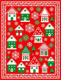 Red Green White Village Snowflakes Border Rug