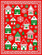 Red Green White Village Snowflakes Border Rug
