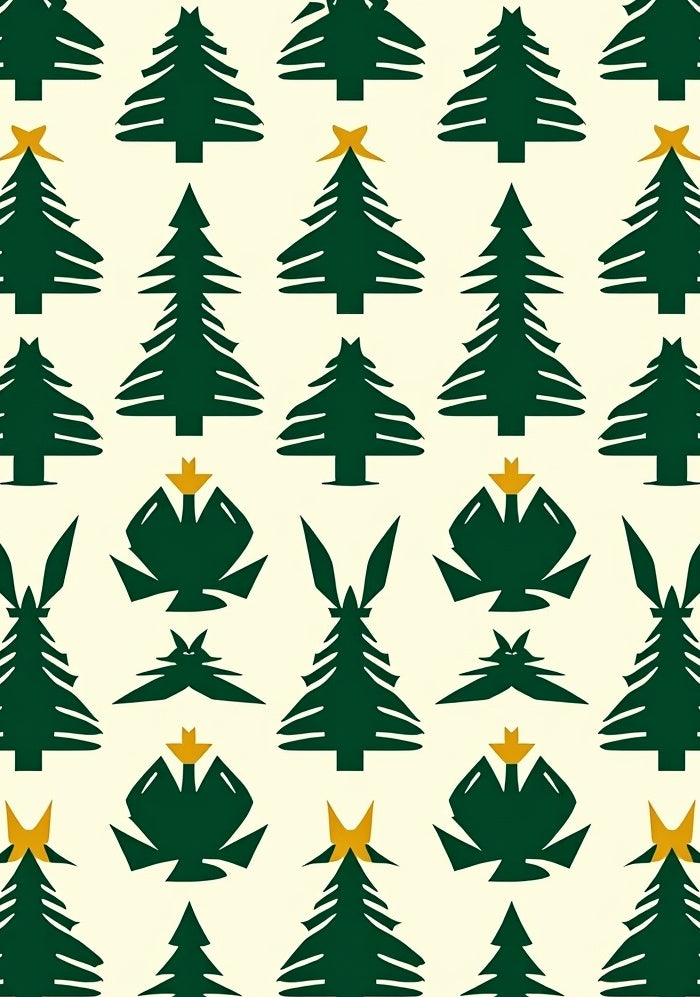 Dark Green Pine Trees Yellow Stars Rug