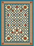 Turquoise Cream Rose Lattice Border Rug