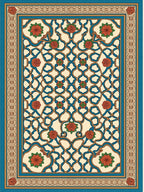 Turquoise Cream Rose Lattice Border Rug
