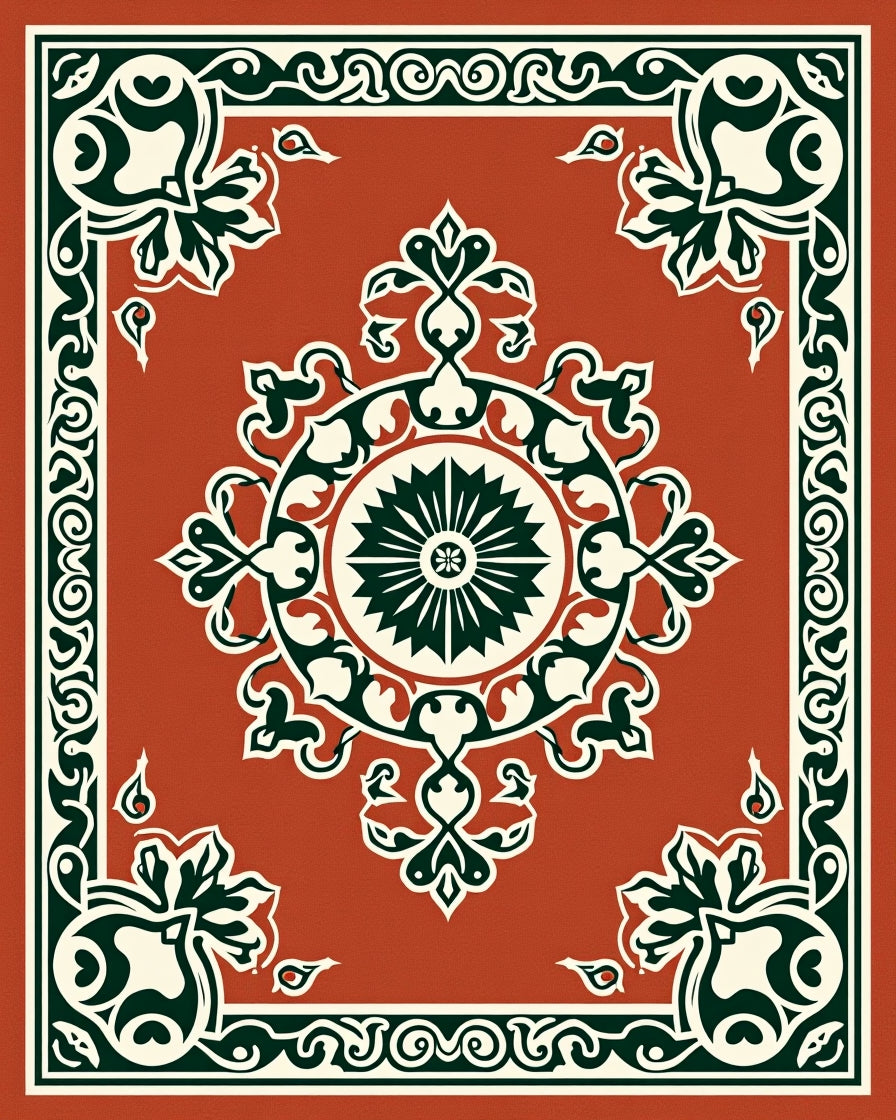 Terracotta Floral Medallion Border Rug