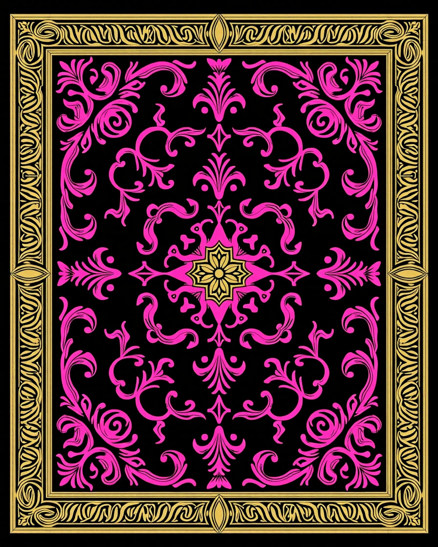 Vintage Pink Floral Gold Border Rug