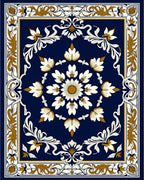 Navy Gold White Floral Medallion Frame Rug