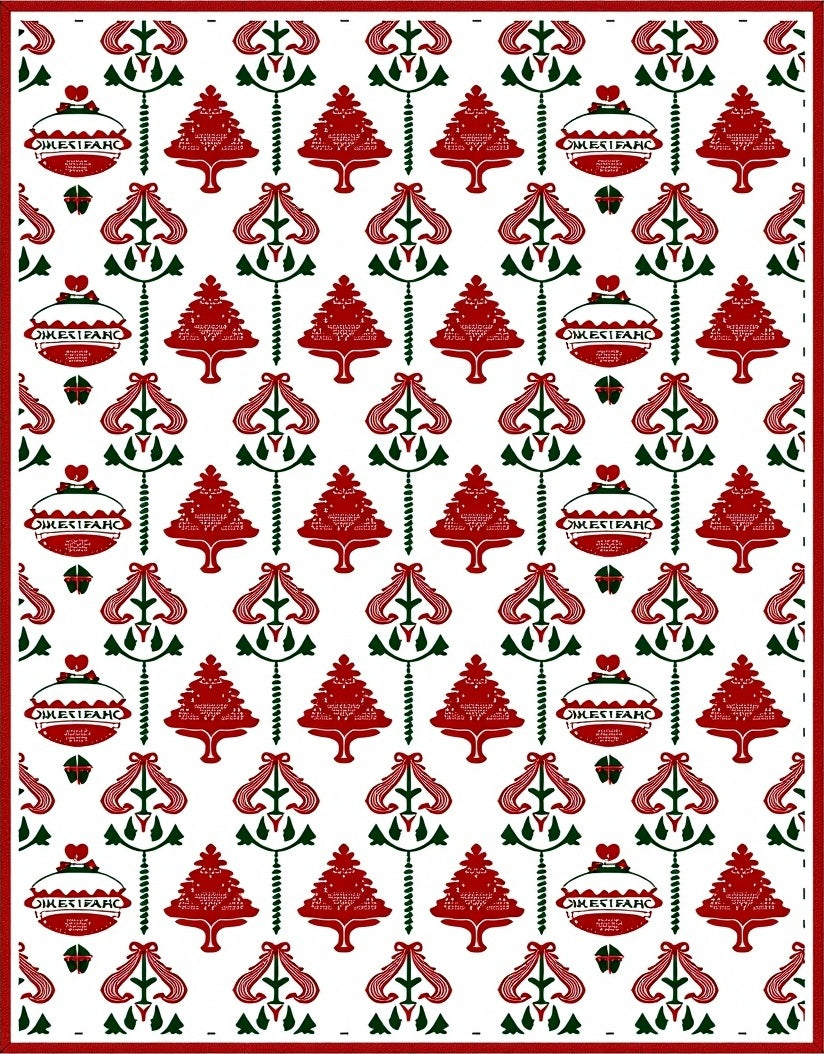Festive Red Green Christmas Ornament Trees Rug