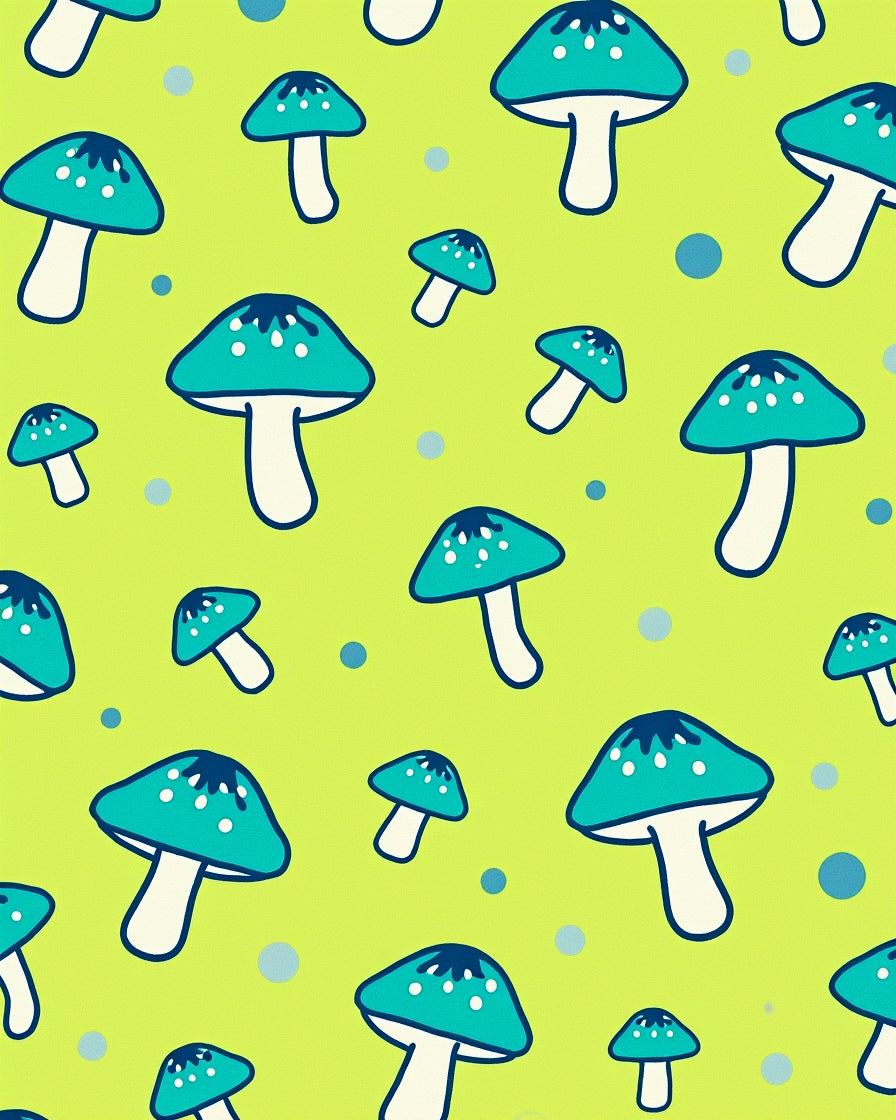 Teal Mushroom Dots Lime Background Rug