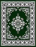 Dark Green Floral Medallion Border Rug