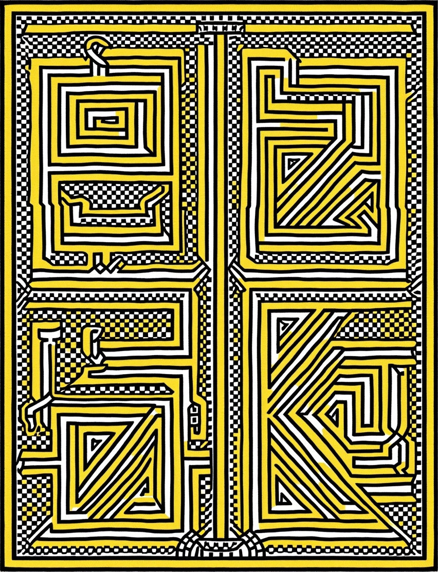 Bold Yellow Geometric Labyrinth Rug