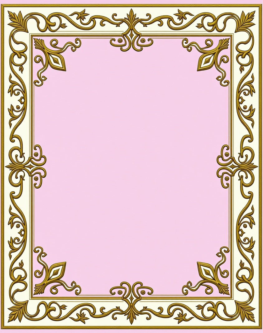 Ornate Gold Floral Border Cream Rug