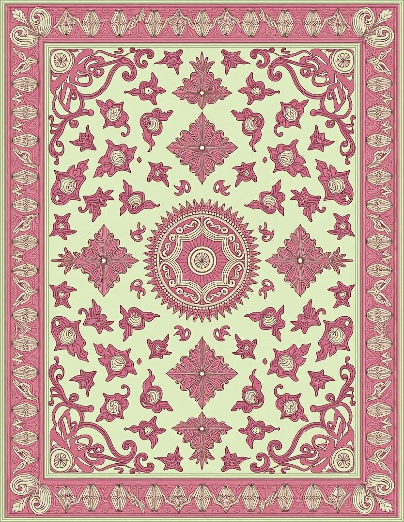 Pastel Pink Vintage Floral Mandala Rug