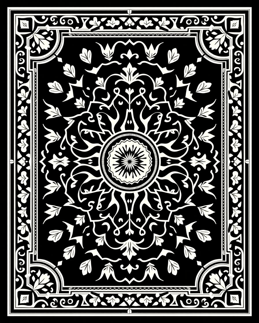 Classic Monochrome Floral Scroll Rug