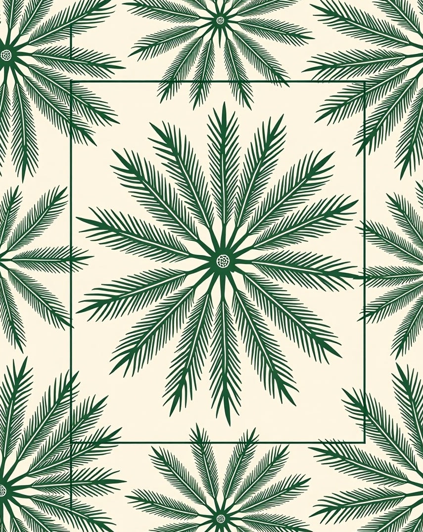 Green Palm Frond Repeating Pattern Rug