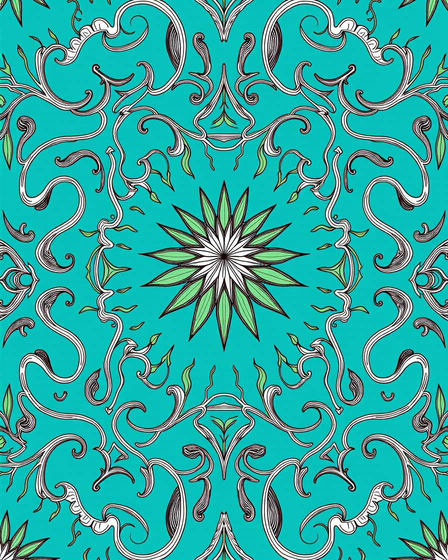 Teal Floral Vine Medallion Rug