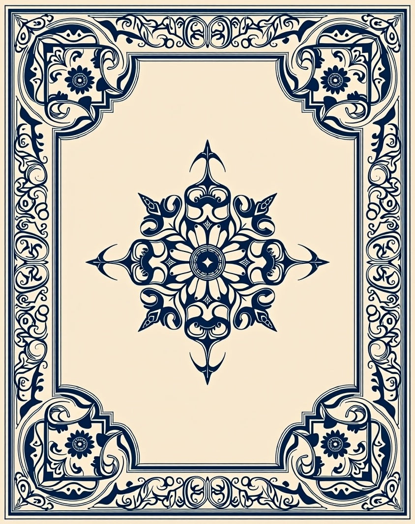 Navy Blue Floral Corner Medallion Rug