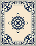 Navy Blue Floral Corner Medallion Rug