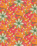 Vibrant Coral Green Floral Swirl Rug