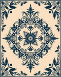 Deep Navy Floral Medallion Cream Rug