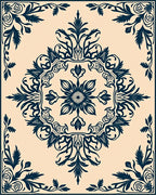 Deep Navy Floral Medallion Cream Rug