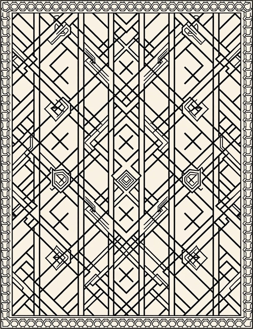 Cream Black Geometric Art Deco Rug