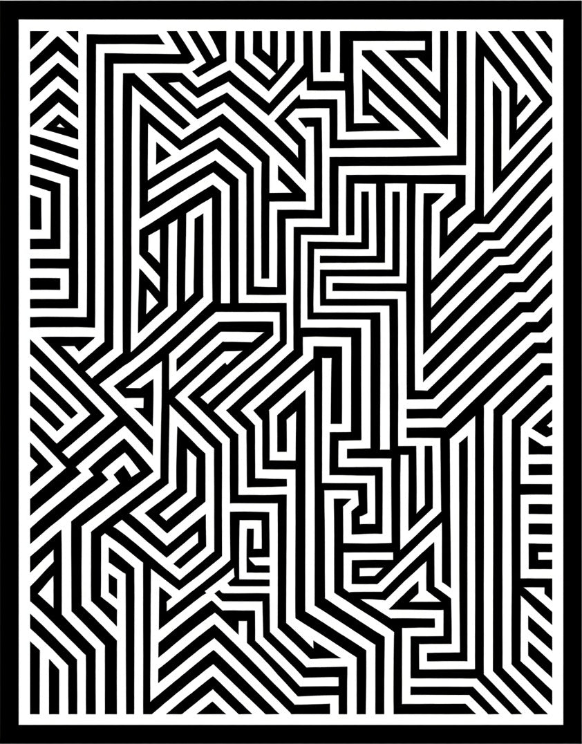 Black White Geometric Maze Lines Rug