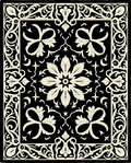 Black and Cream Floral Arabesque Border Rug