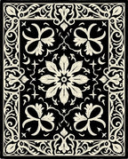 Black and Cream Floral Arabesque Border Rug