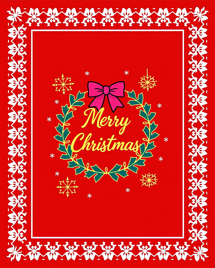 Red White Festive Holly Wreath Rug