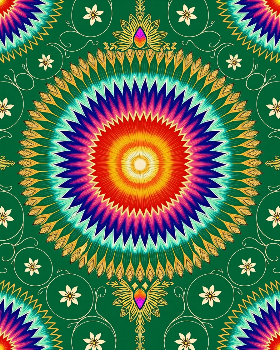 Radiant Rainbow Starburst Medallion Rug
