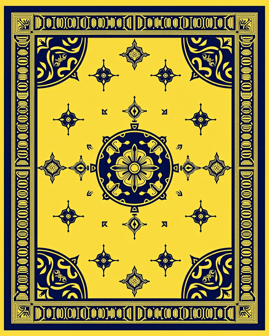 Golden Navy Mandala Medallion Rug