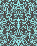 Aqua Swirl Baroque Damask Rug