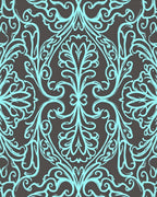 Aqua Swirl Baroque Damask Rug
