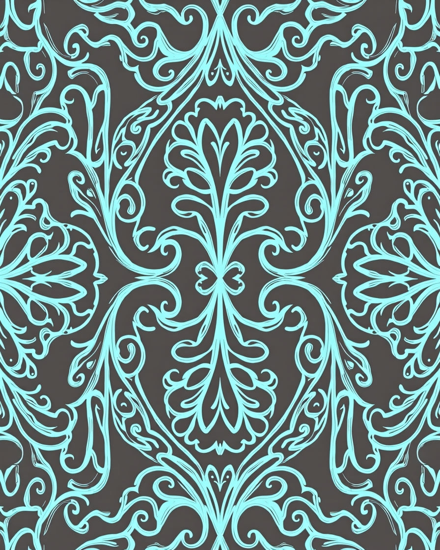 Aqua Swirl Baroque Damask Rug